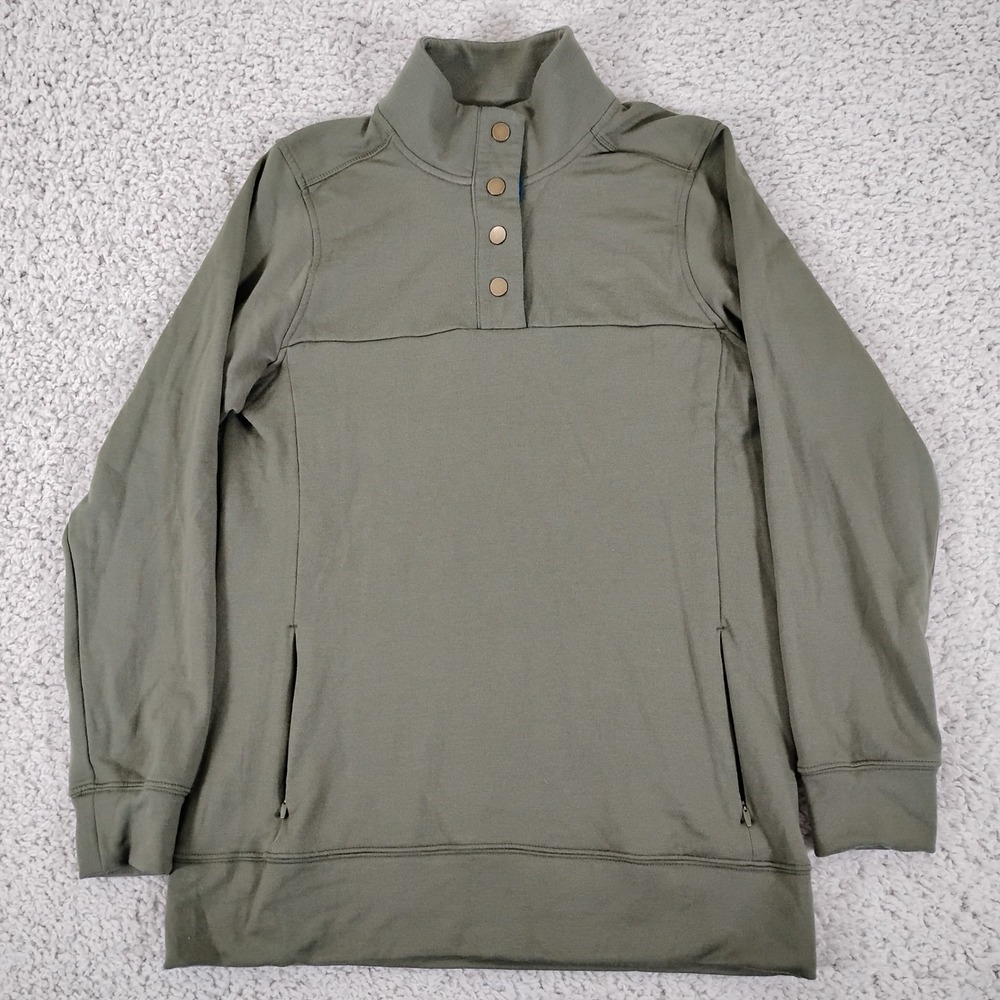 WOOLX Sweater Mens Small Green Paxton Merino Wool Pullover Pockets Hiking Snap